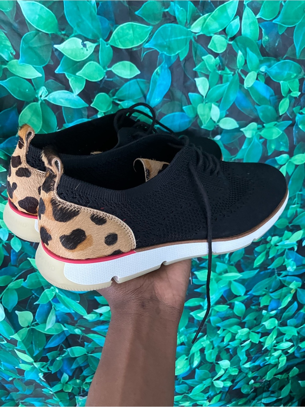 Men’s Cole Hann Black Knit Sneaker with Leopard Accent